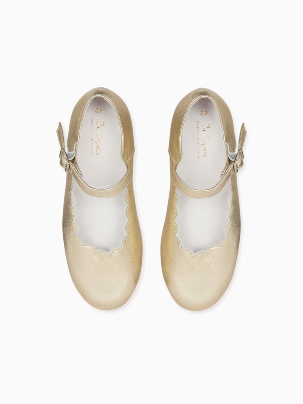 La Coqueta Gold Scalloped Mary Jane Shoes Girls EU 27 US 10 Soft Nappa Leather